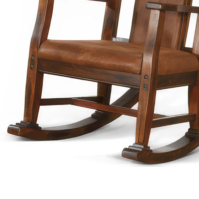 Fauteuil à bascule, assise et dossier en similicuir, marron chocolat foncé