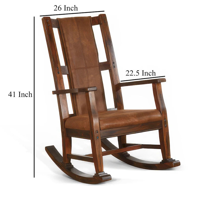 Fauteuil à bascule, assise et dossier en similicuir, marron chocolat foncé