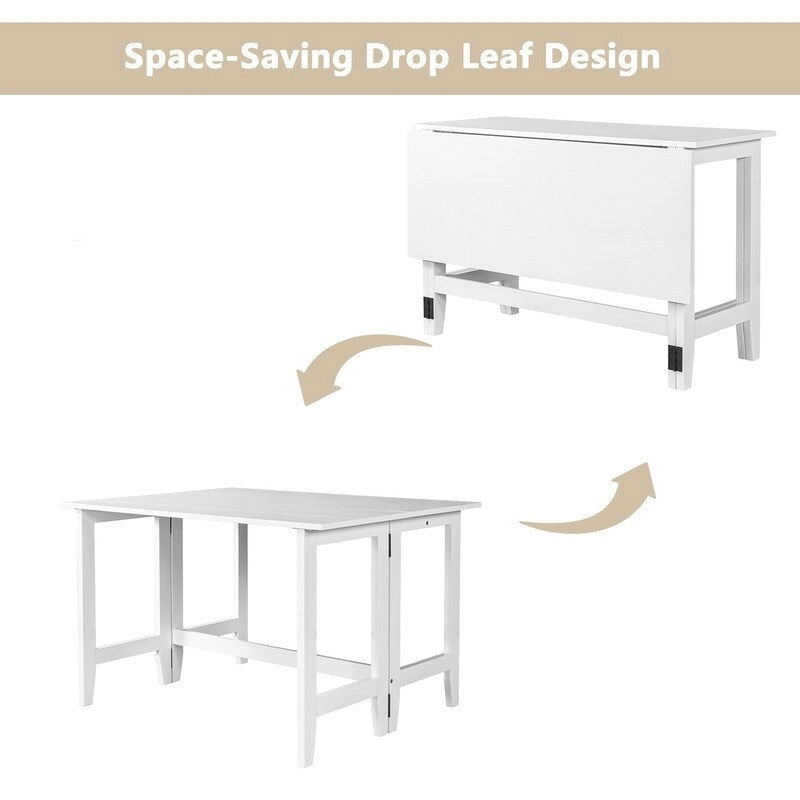 Table de salle à manger à abattants - Design fermette gain de place avec plateau en bois extensible