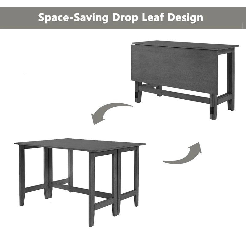 Table de salle à manger à abattants - Design fermette gain de place avec plateau en bois extensible