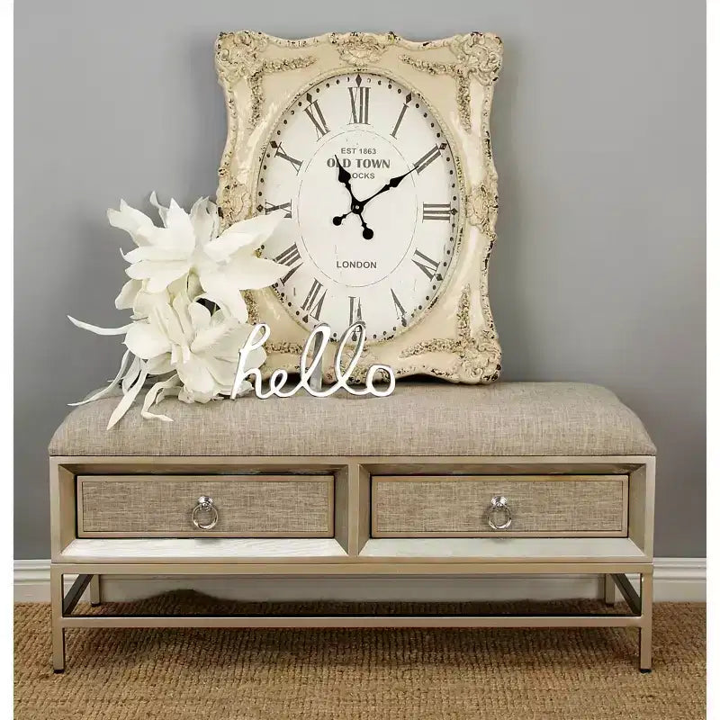 Contemporary Linen Storage Bench Beige - Olivia & May: Tufted Upholstered, Iron & Wood Frame, Stainless Steel Legs, 2-Seater
