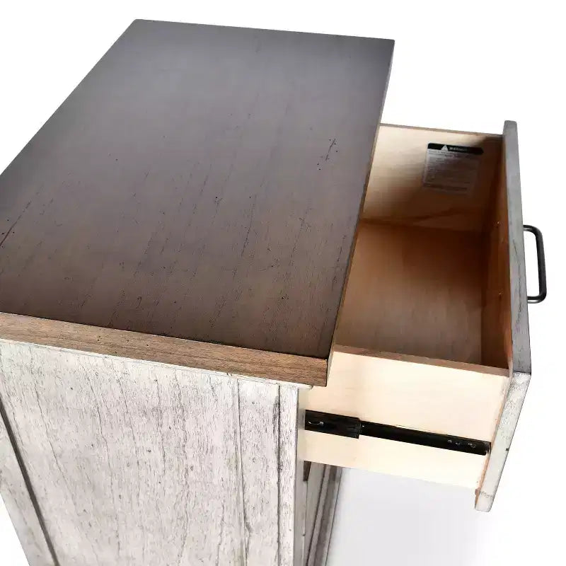 Table de chevet à 2 tiroirs, ivoire rustique/miel
