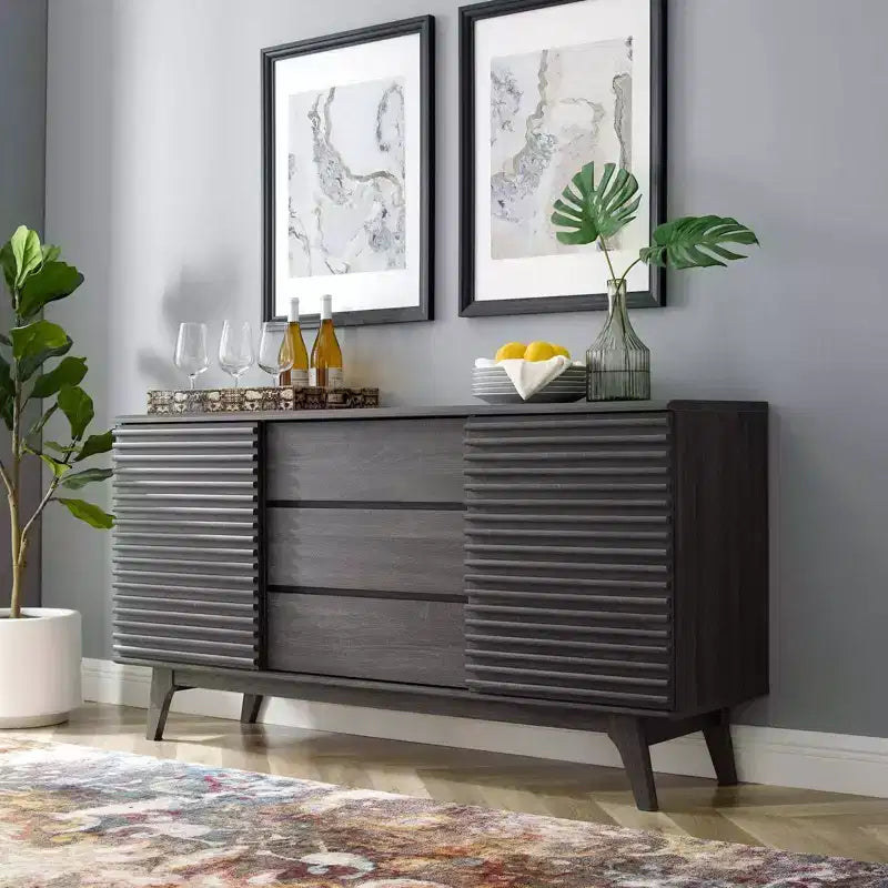 Buffet ou meuble TV 160 cm – Anthracite | Moderne du milieu du siècle, Rangement média