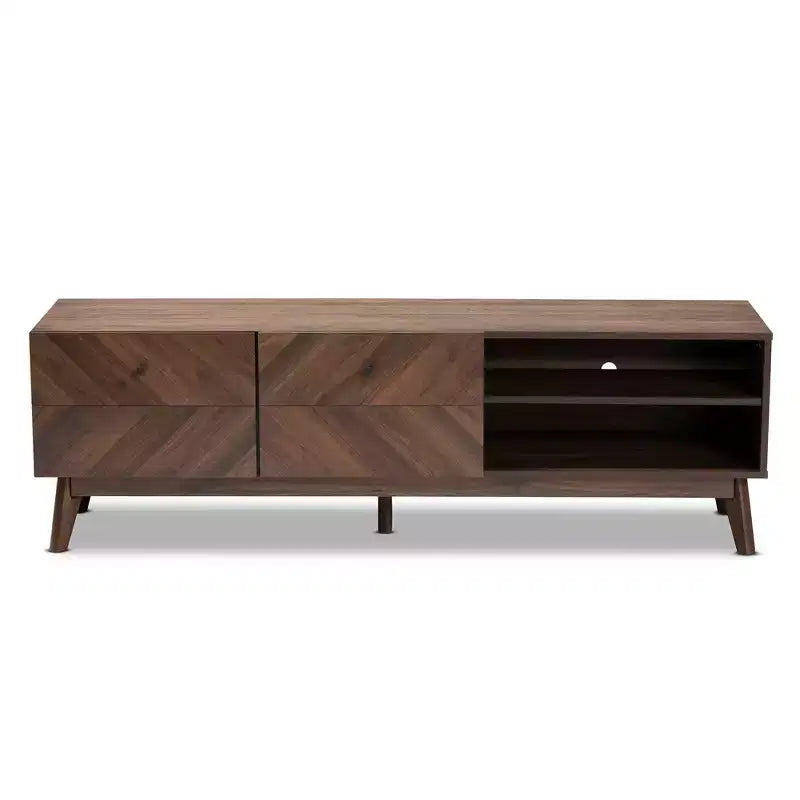 Hartman Wood TV Stand for TVs up to 60" Walnut Brown - Baxton Studio: Entertainment Center with Storage Drawer