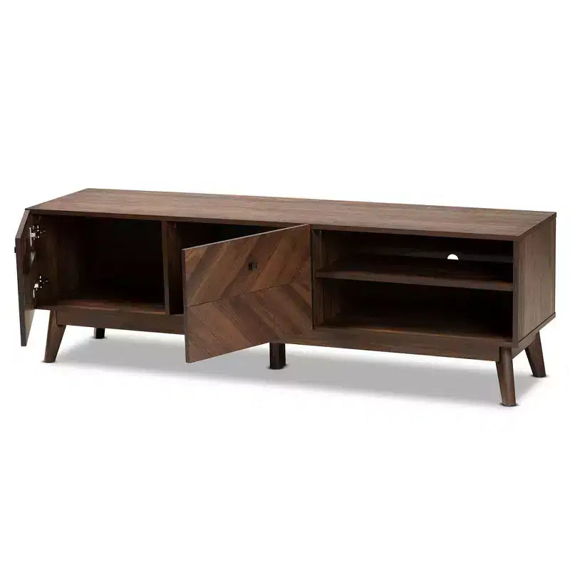 Meuble TV en bois pour téléviseurs jusqu'à 60 pouces Noyer brun - Meuble de divertissement avec rangement