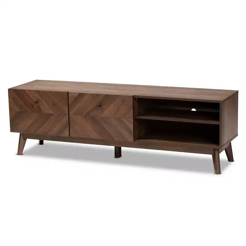 Meuble TV en bois pour téléviseurs jusqu'à 60 pouces Noyer brun - Meuble de divertissement avec rangement