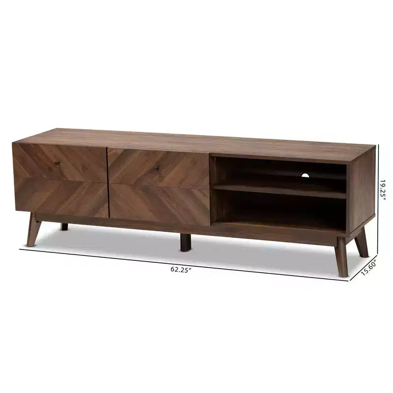 Meuble TV en bois pour téléviseurs jusqu'à 60 pouces Noyer brun - Meuble de divertissement avec rangement