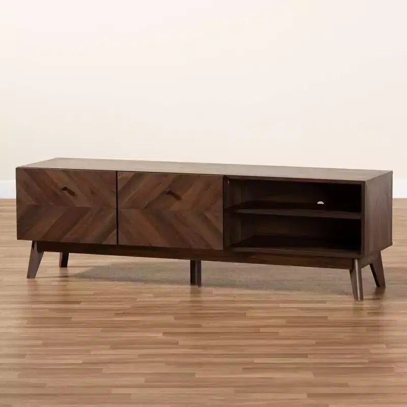 Meuble TV en bois pour téléviseurs jusqu'à 60 pouces Noyer brun - Meuble de divertissement avec rangement