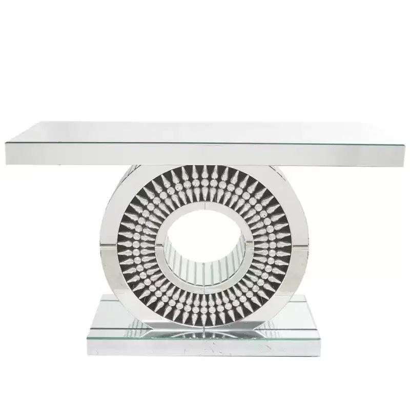 Console en verre et cristal Glam Argent - Meuble d'entrée de luxe, sans tiroirs