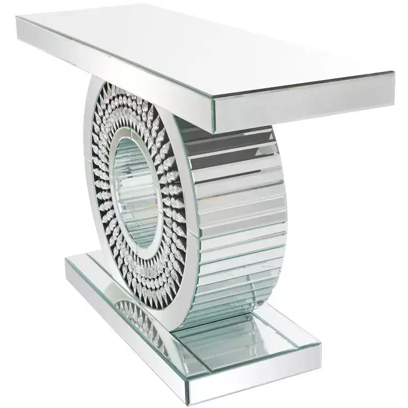 Console en verre et cristal Glam Argent - Meuble d'entrée de luxe, sans tiroirs
