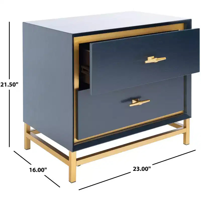 Table de chevet à 2 tiroirs avec accents en laiton