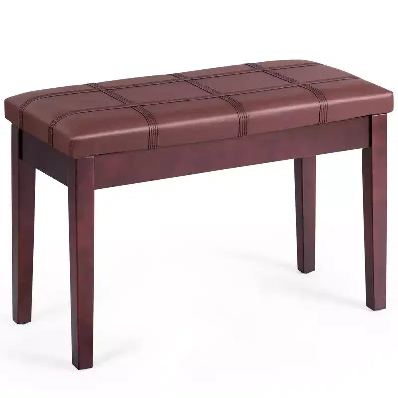 Banc de piano en bois massif avec revêtement en cuir PU, siège de clavier rembourré double duo avec rangement - Marron
