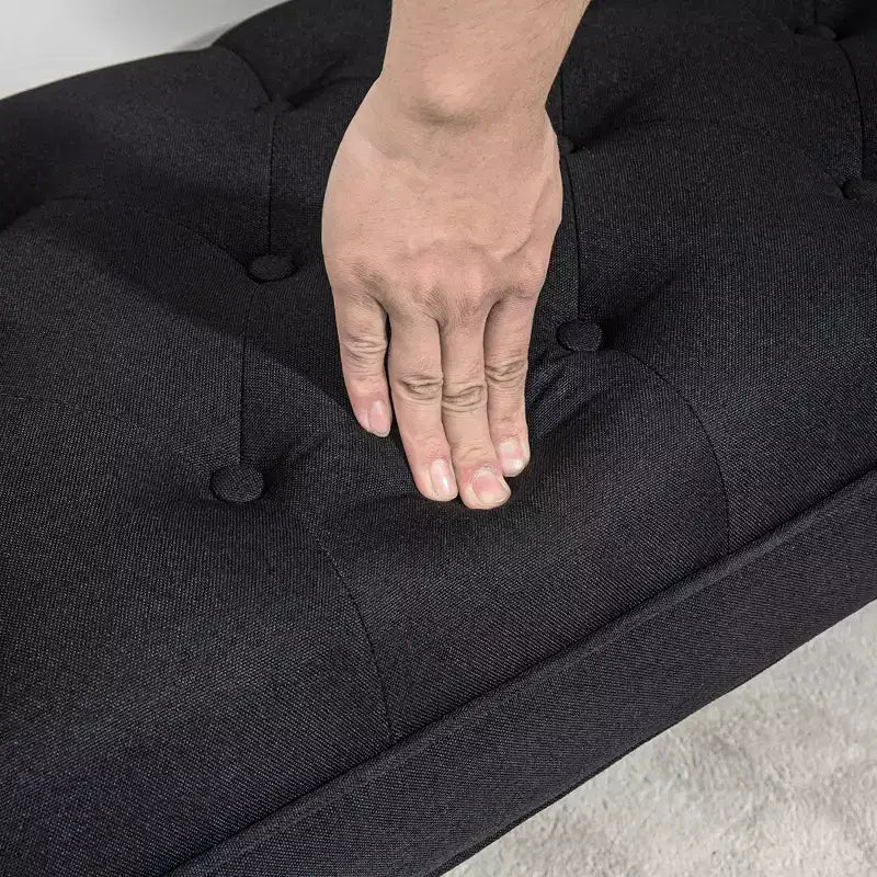 Banc de bout de lit capitonné avec accoudoirs et pieds en bois massif