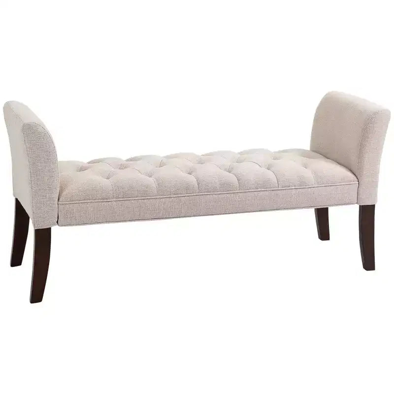 HOMCOM End of Bed Bench with Button Tufted Design, Upholstered Bench with Arms and Solid Wood Legs for Bedroom