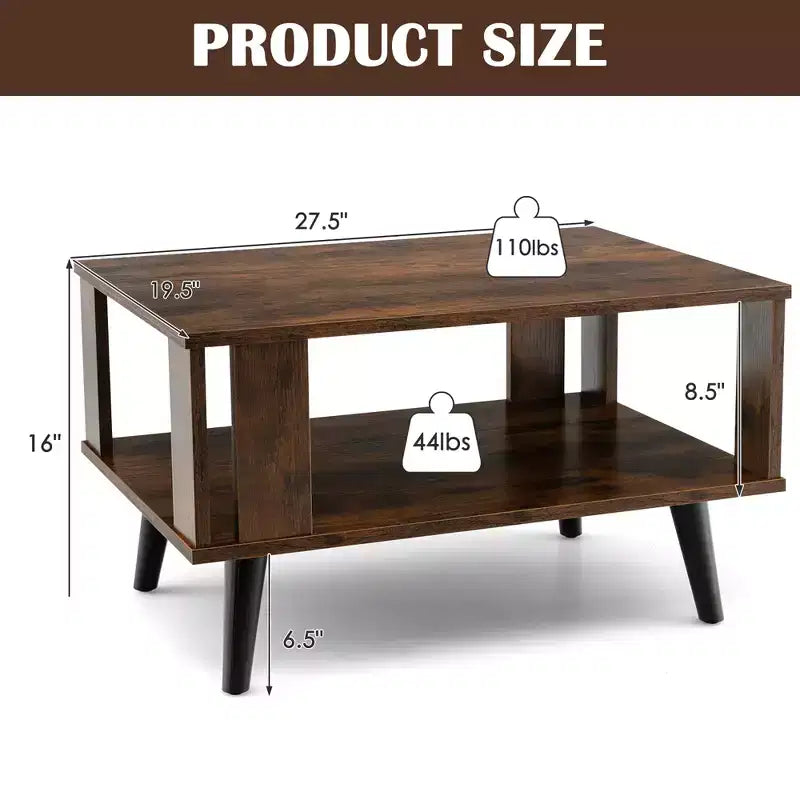 Table basse rétro du milieu du siècle avec étagère ouverte de rangement