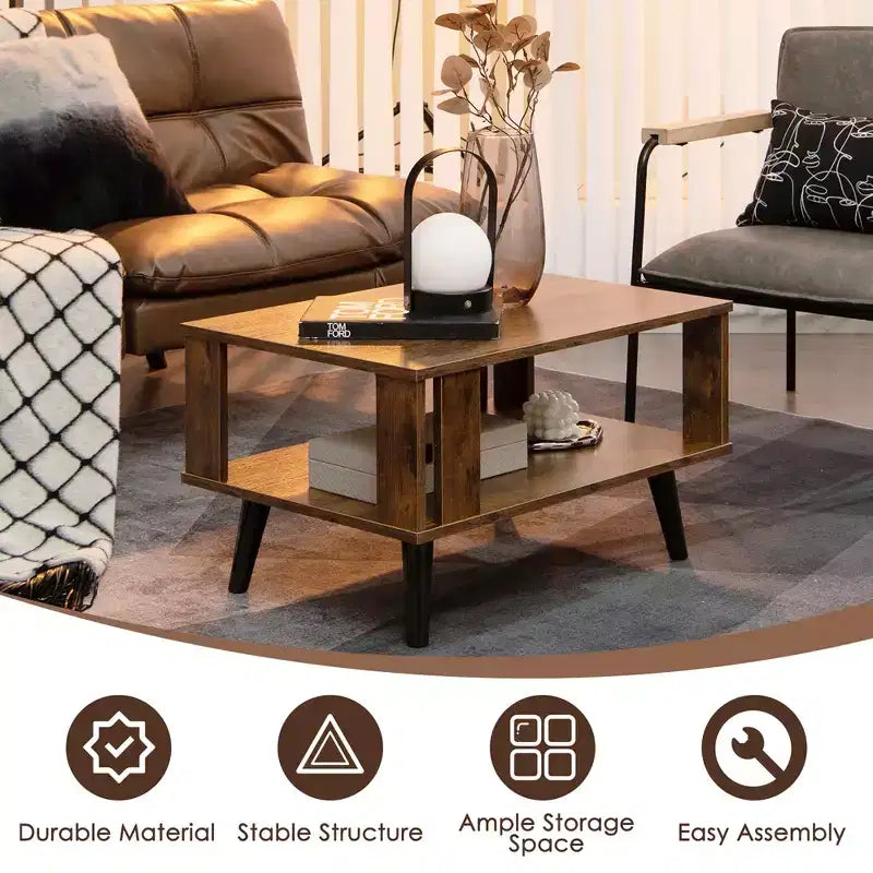 Table basse rétro du milieu du siècle avec étagère ouverte de rangement