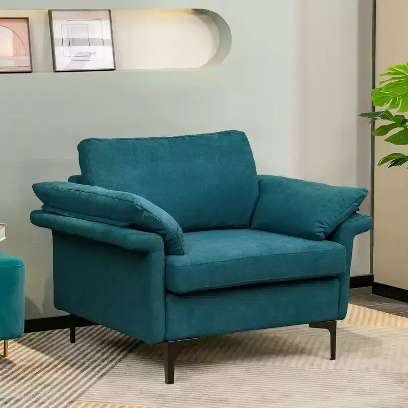 Fauteuil d'appoint en tissu moderne, canapé simple rembourré avec pieds en métal bleu/gris