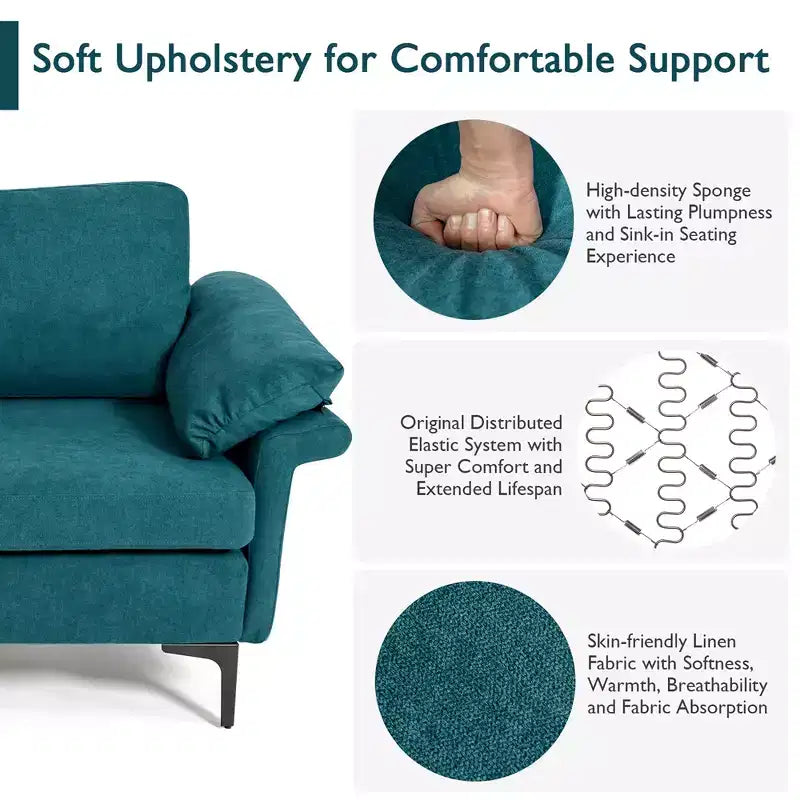 Fauteuil d'appoint en tissu moderne, canapé simple rembourré avec pieds en métal bleu/gris