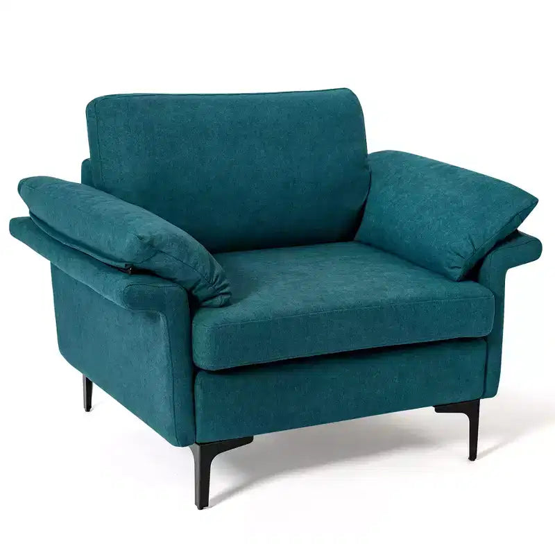 Fauteuil d'appoint en tissu moderne, canapé simple rembourré avec pieds en métal bleu/gris