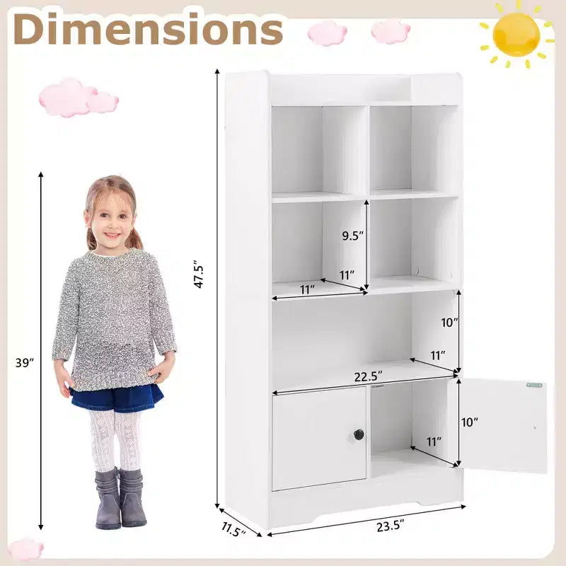 Étagère Bibliothèque Autoportante avec Portes, 2 Commodes de Rangement, 5 Compartiments Cubes et Kits Anti-Basculement