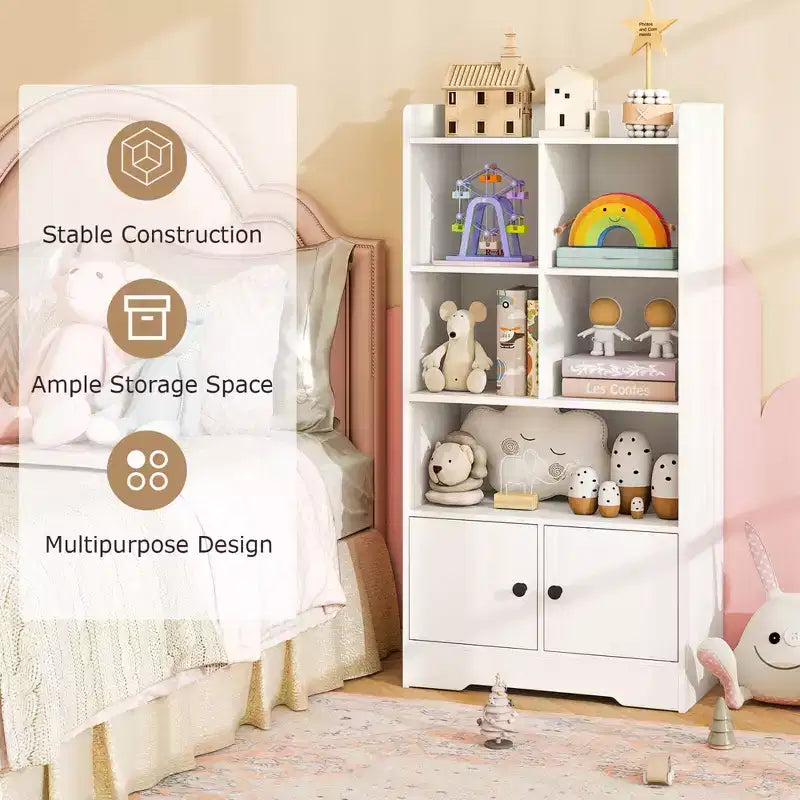 Étagère Bibliothèque Autoportante avec Portes, 2 Commodes de Rangement, 5 Compartiments Cubes et Kits Anti-Basculement