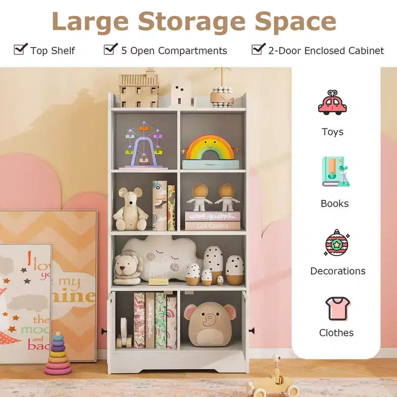 Étagère Bibliothèque Autoportante avec Portes, 2 Commodes de Rangement, 5 Compartiments Cubes et Kits Anti-Basculement
