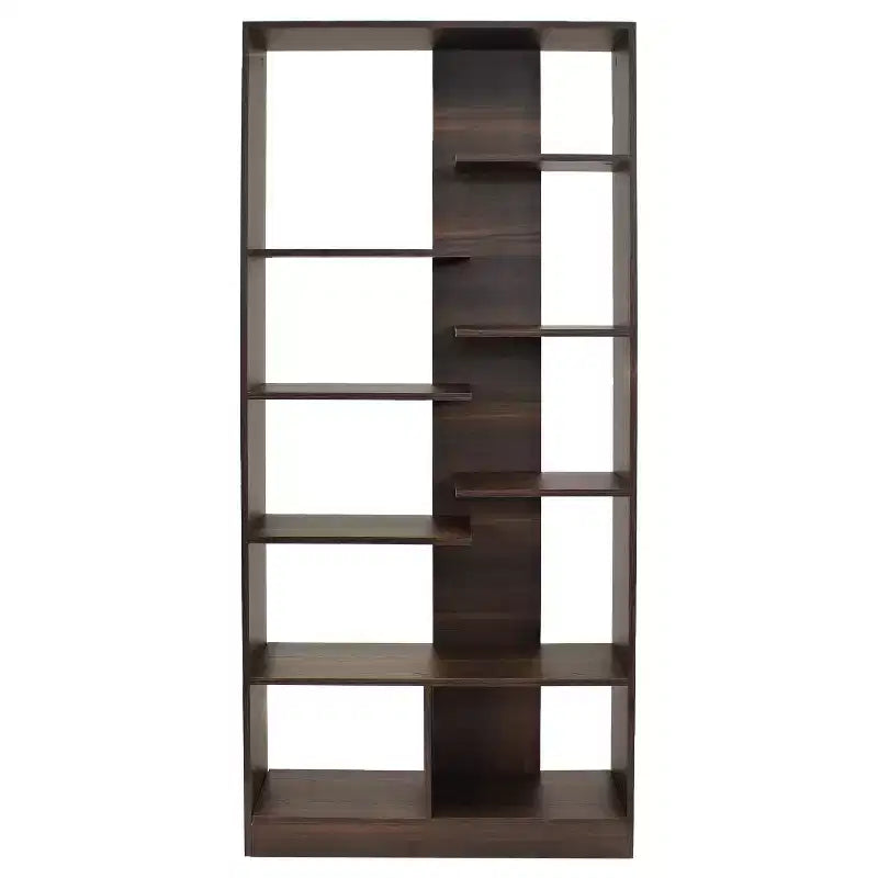 Étagère ouverte à 9 niveaux avec tablettes décalées – Brun café