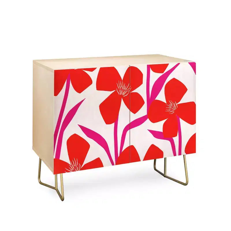Crédence à motif floral rouge et rose