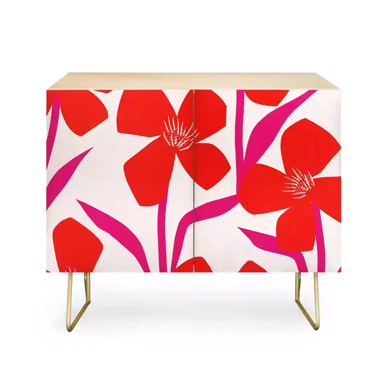 Crédence à motif floral rouge et rose