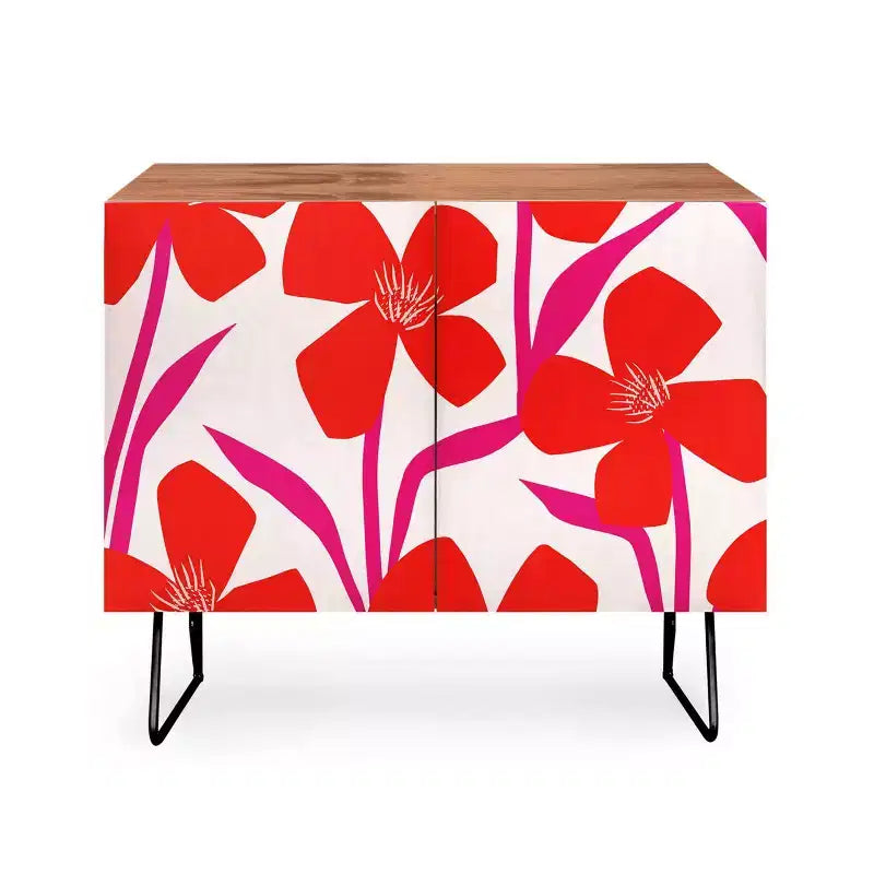 Maritza Lisa Red and Pink Floral Pattern Credenza - Deny Designs