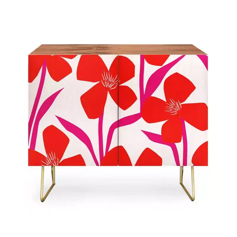 Crédence à motif floral rouge et rose