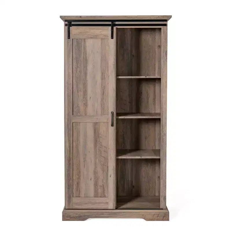 Meuble de rangement de style ferme avec porte coulissante, hauteur réglable et étagères fixes