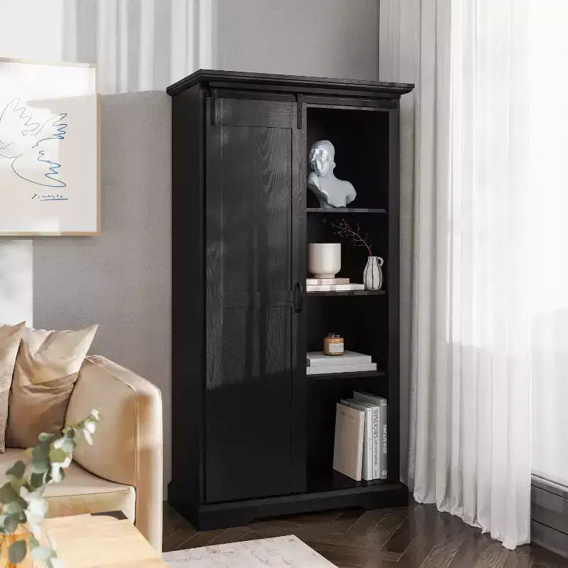 Meuble de rangement de style ferme avec porte coulissante, hauteur réglable et étagères fixes