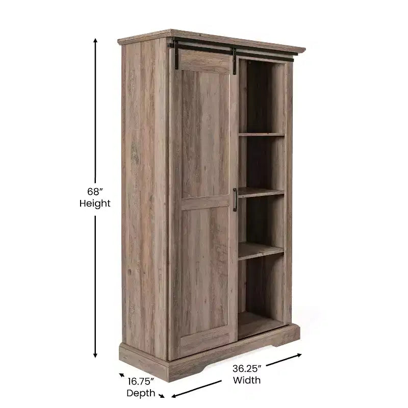Meuble de rangement de style ferme avec porte coulissante, hauteur réglable et étagères fixes