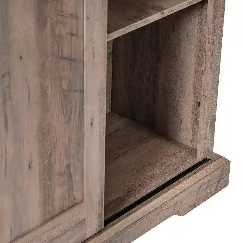 Meuble de rangement de style ferme avec porte coulissante, hauteur réglable et étagères fixes