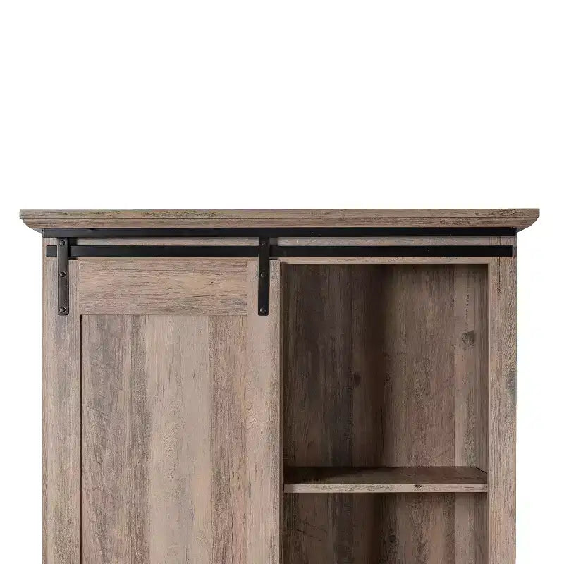 Meuble de rangement de style ferme avec porte coulissante, hauteur réglable et étagères fixes