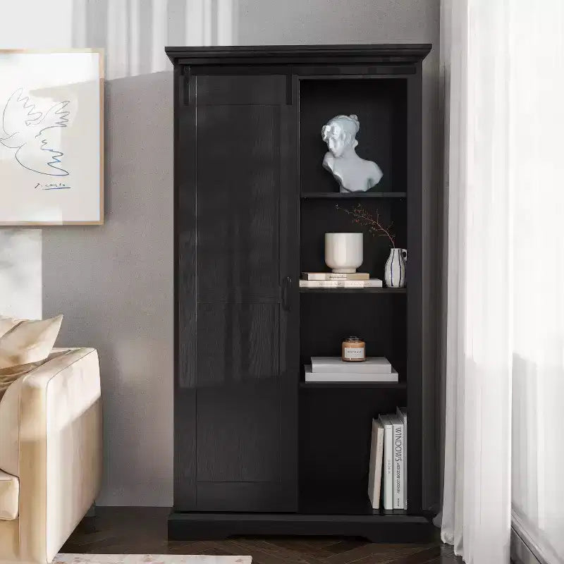 Meuble de rangement de style ferme avec porte coulissante, hauteur réglable et étagères fixes