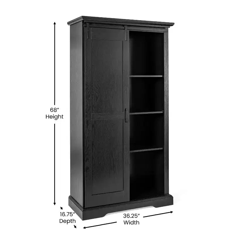 Meuble de rangement de style ferme avec porte coulissante, hauteur réglable et étagères fixes