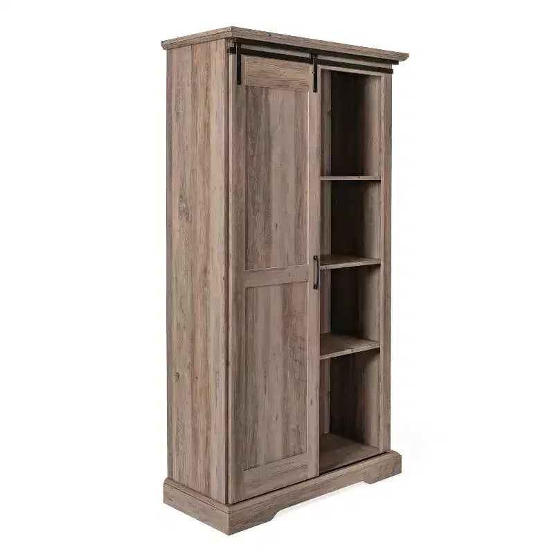 Meuble de rangement de style ferme avec porte coulissante, hauteur réglable et étagères fixes