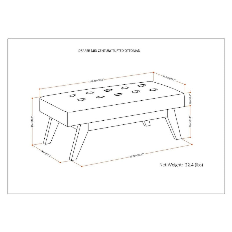 Banc ottoman capitonné style milieu du siècle