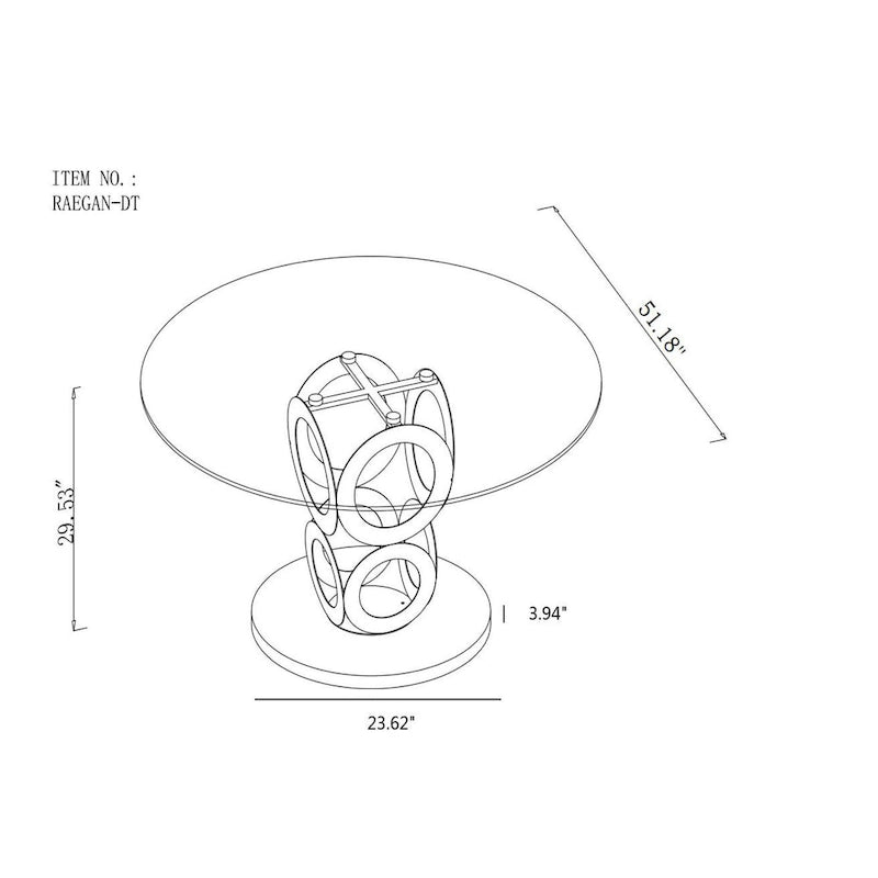 Table de salle à manger ronde avec piètement à anneaux concentriques découpés au laser