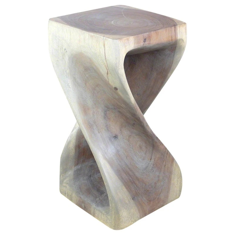 Tabouret torsadé en bois 12 x 12 x 23 po de haut, huile grise