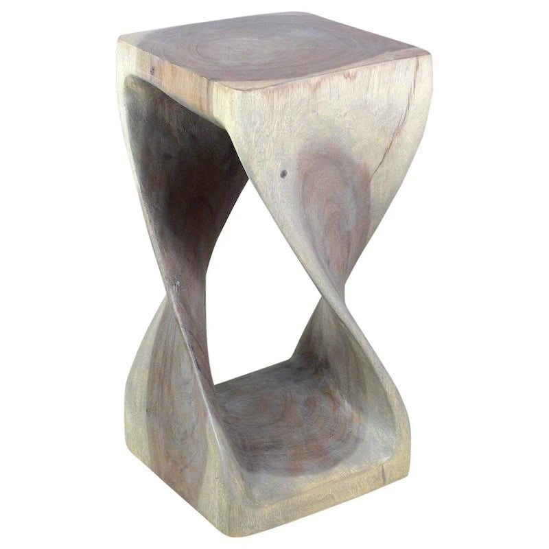 Tabouret torsadé en bois 12 x 12 x 23 po de haut, huile grise