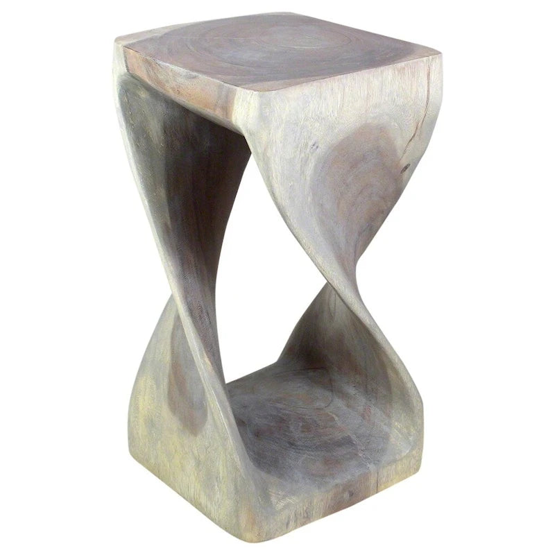 Tabouret torsadé en bois 12 x 12 x 23 po de haut, huile grise