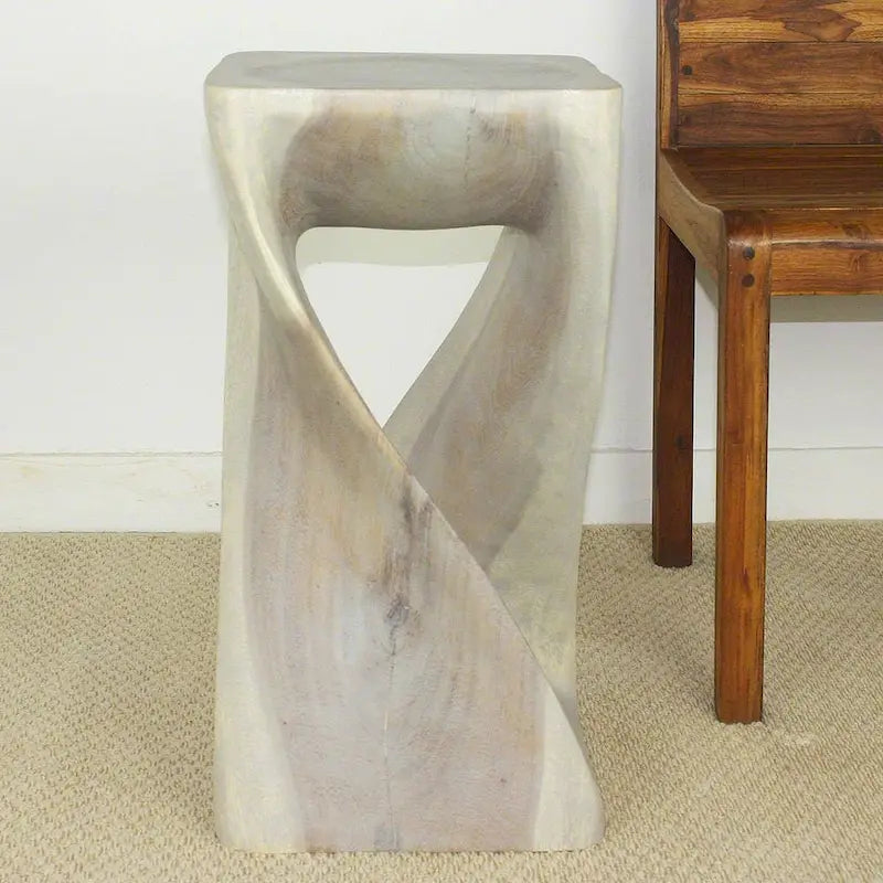 Tabouret torsadé en bois 12 x 12 x 23 po de haut, huile grise