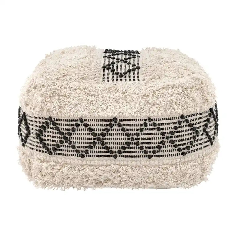 Pouf en coton tissé beige et noir