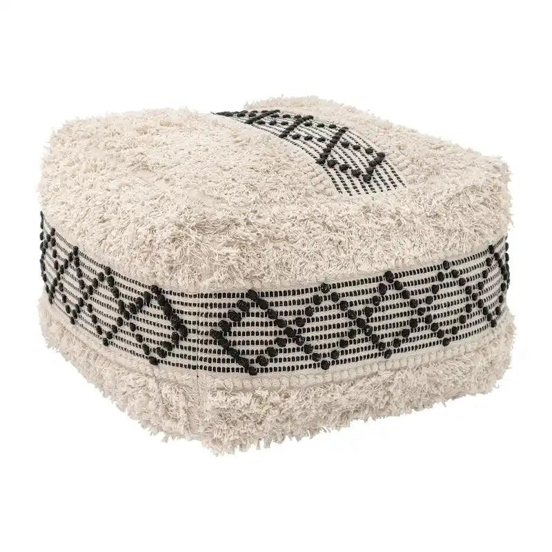 Pouf en coton tissé beige et noir