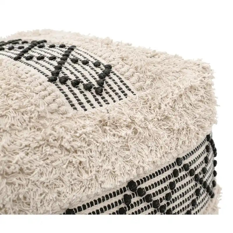 Pouf en coton tissé beige et noir