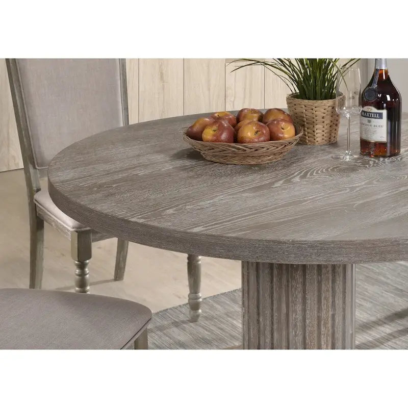 Table de salle à manger à pied central en bois recyclé gris