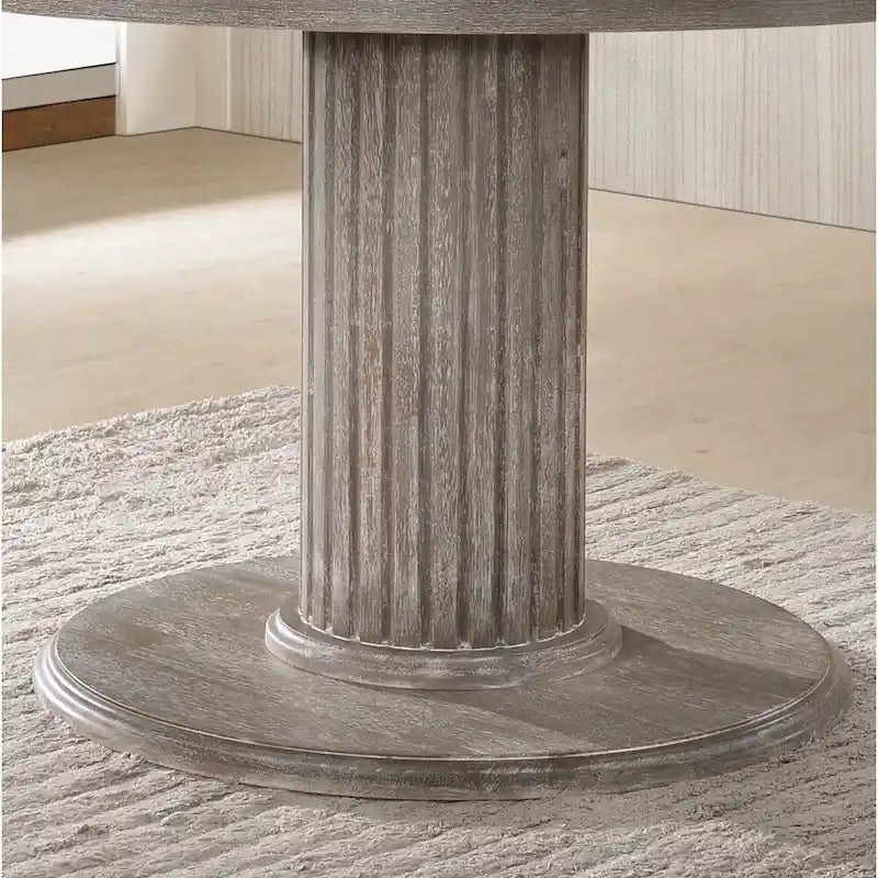 Table de salle à manger à pied central en bois recyclé gris